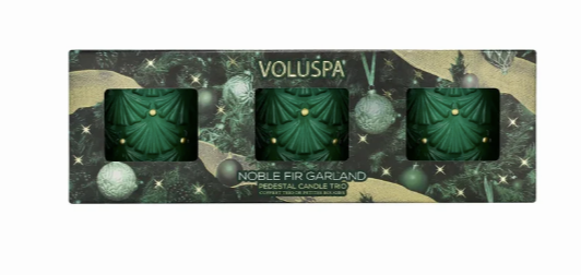 Noble Fir Garland pedestal candle trio