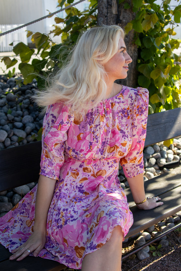 Crepe Mini Dress - Watercolor Bloom