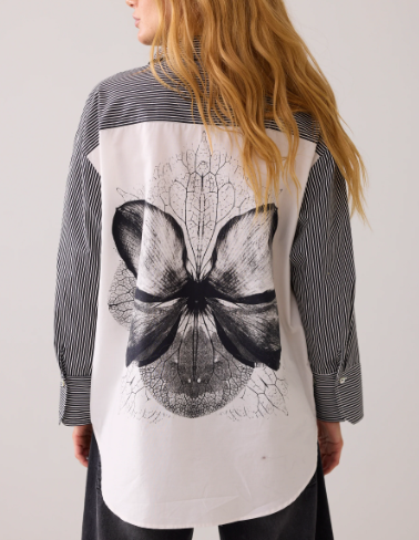 Blouse big flower cotton - stripe - Bluser - Helt Dilla AS