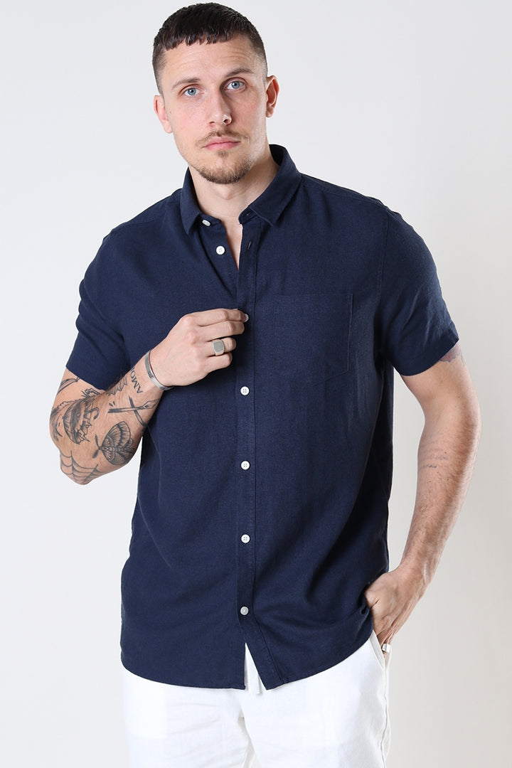 Allan SS Linen Shirt - Navy - Herre - Helt Dilla AS
