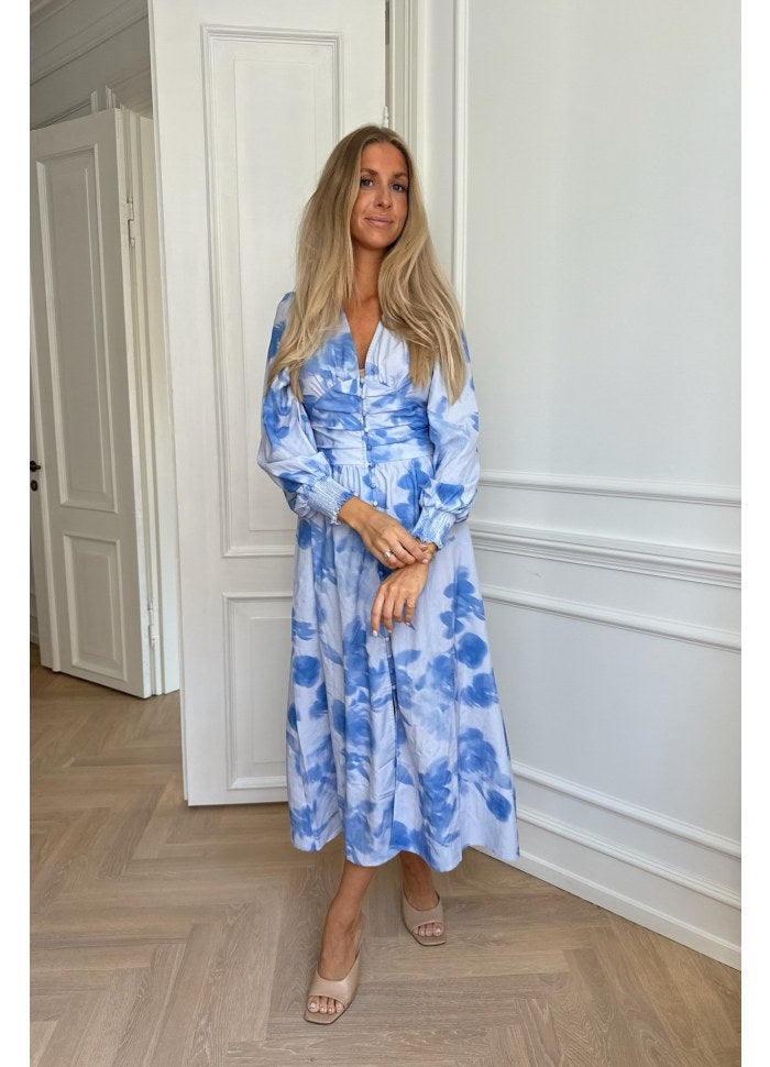 Adelic Long Dress Abstract Blue Flower Print