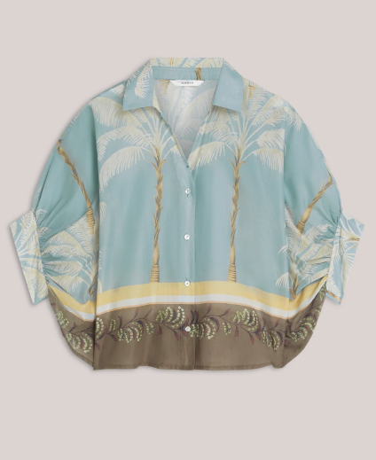 Tansparent Blouse With Beach Print - Glacier Blue - Bluser - Helt Dilla AS