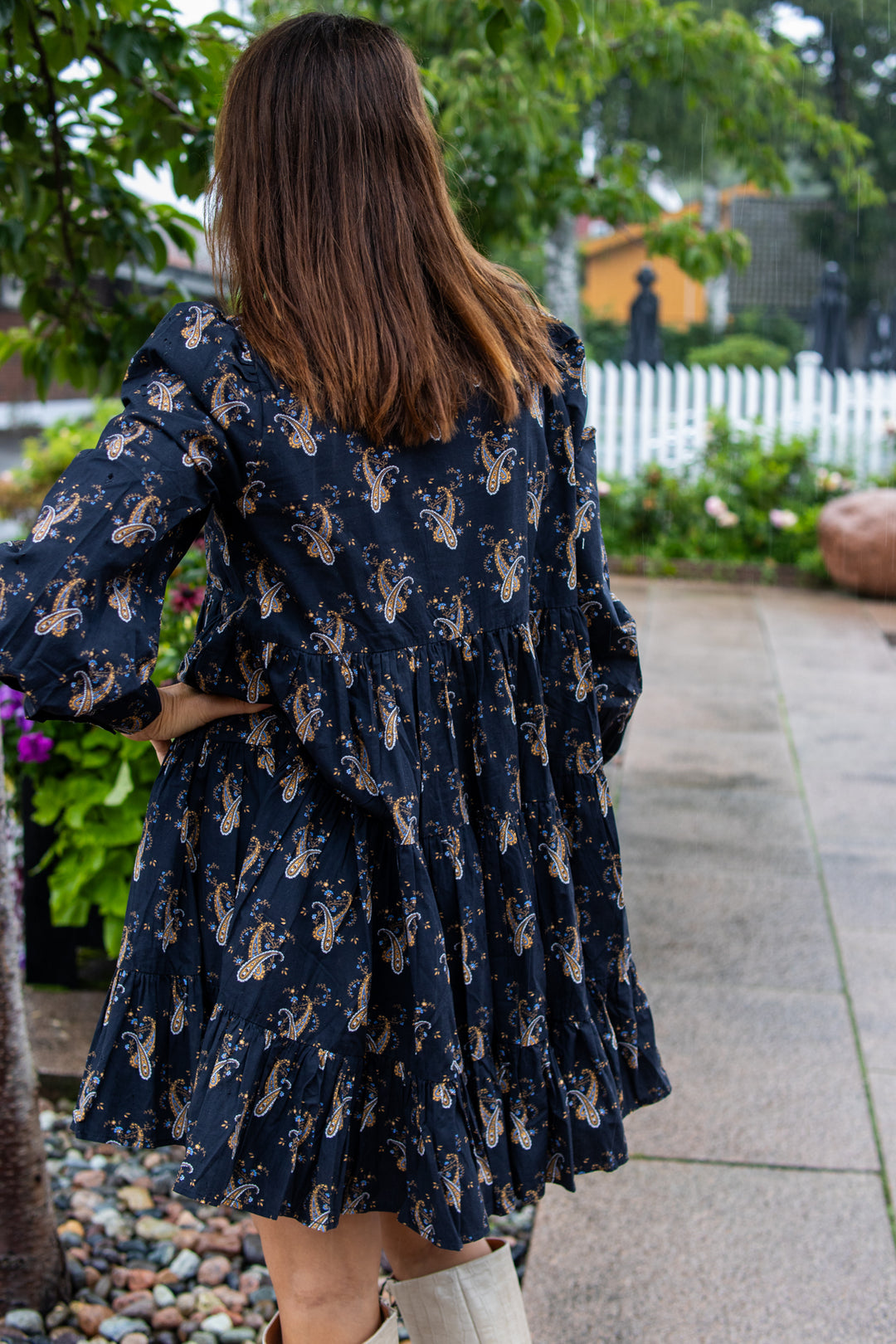 Poplin tiered dress - Midnight Paisley