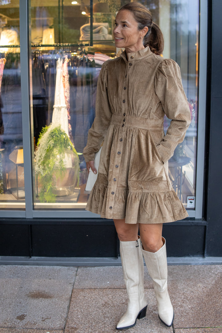 Corduroy mini dress - olive