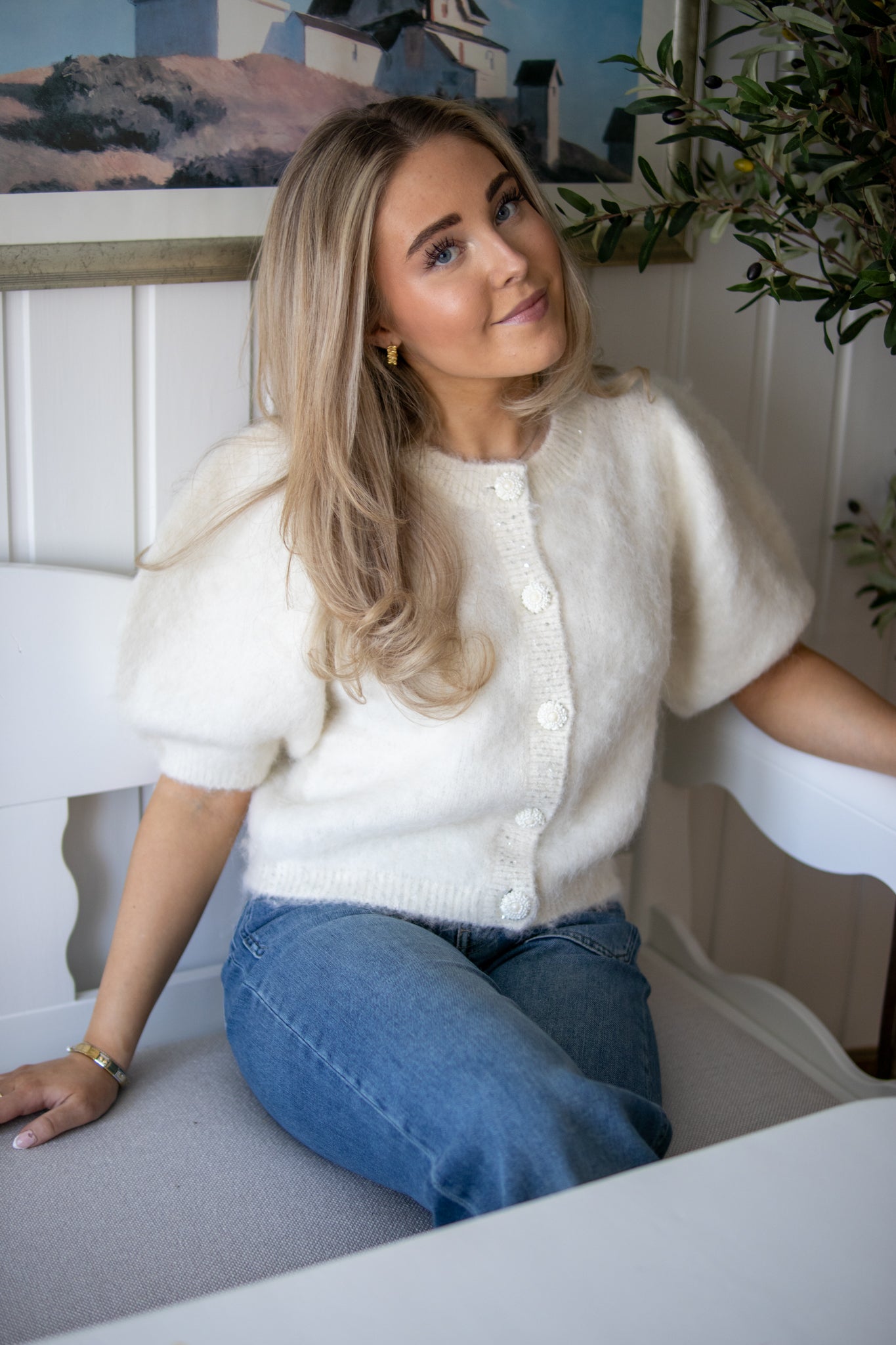 Hairy Knit Puffed Jacket - Off-White - Cardigans - Helt Dilla AS