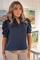 Roella Heavy Sateen Blouse - Midnight Blue - Bluser - Helt Dilla AS