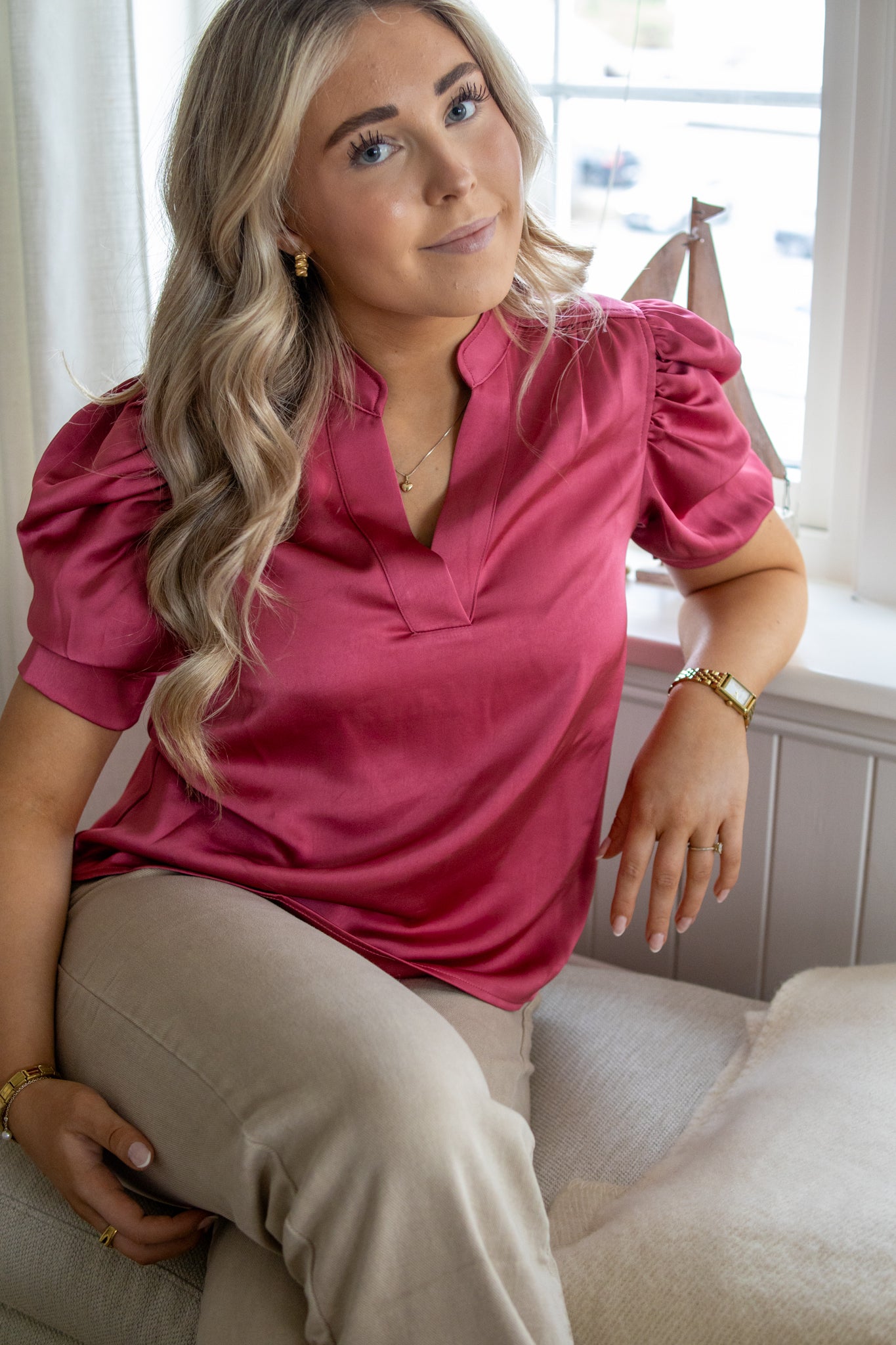 Roella Heavy Sateen Blouse - Cherry Pink - Bluser - Helt Dilla AS