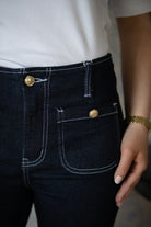 Miss Bon Jeans - Mørk Denim Hvit Søm - Bukser - Helt Dilla AS