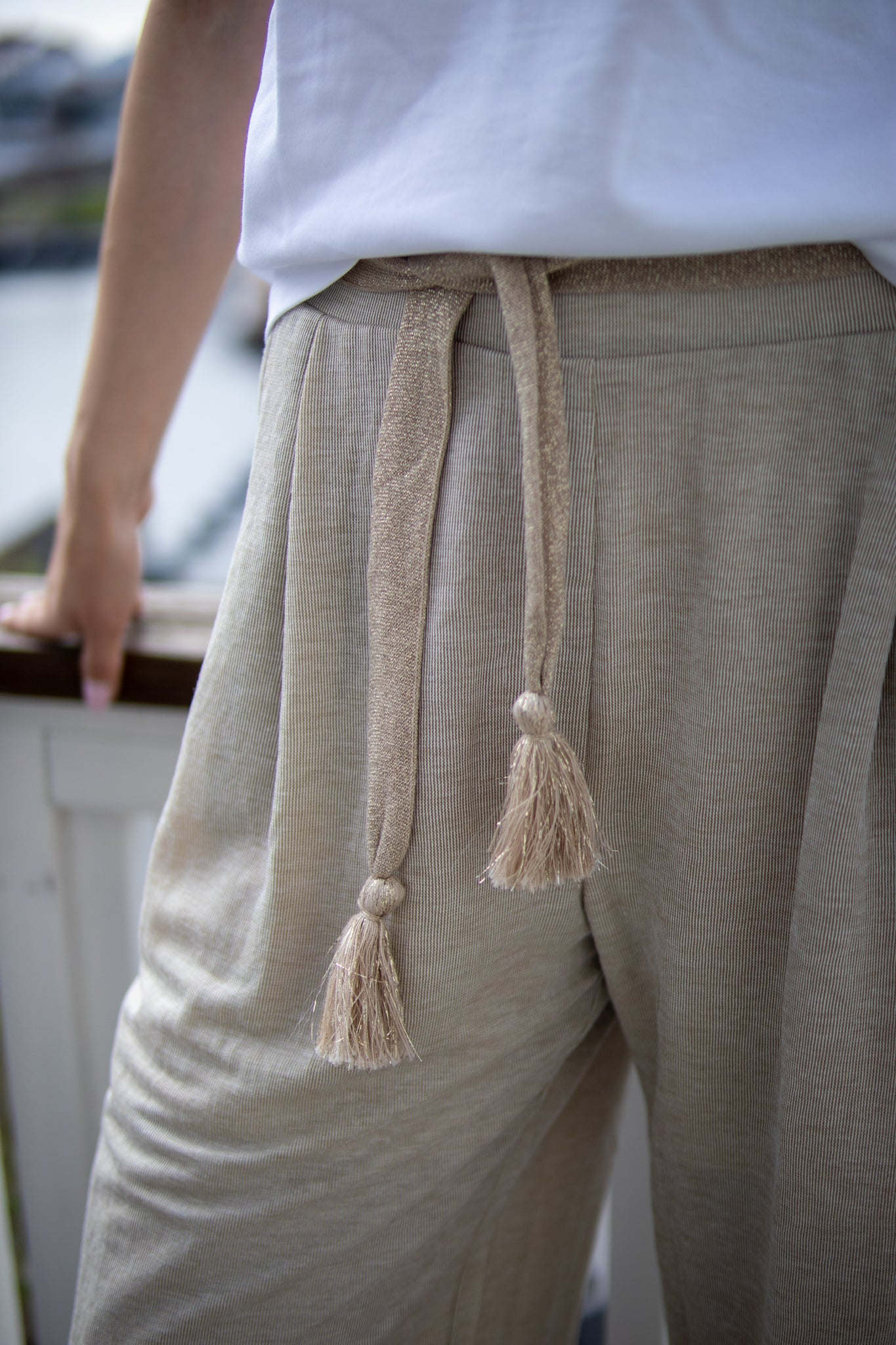 Jersey Trousers In Linen Look - Pebble Beige - Bukser - Helt Dilla AS