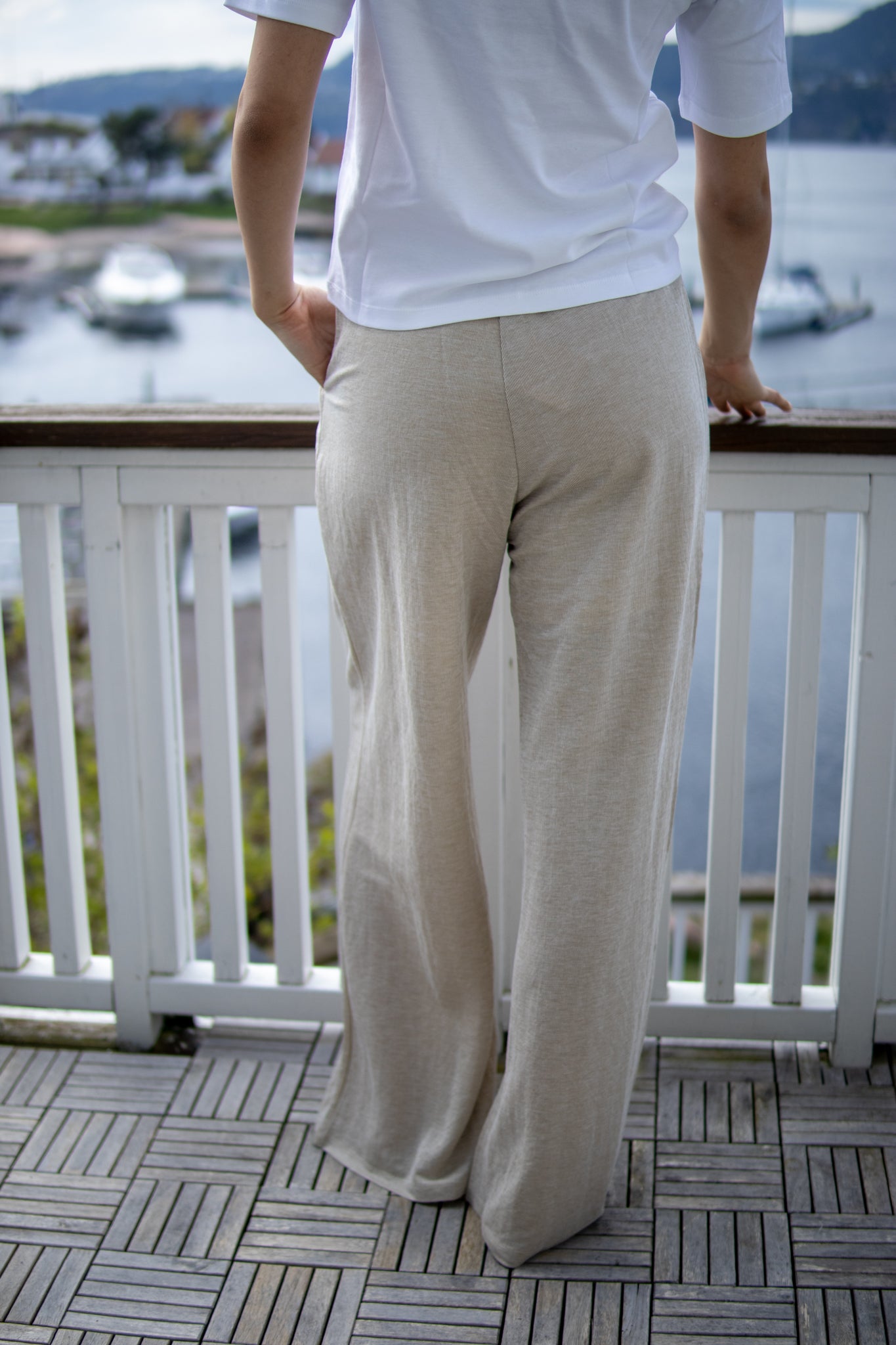 Jersey Trousers In Linen Look - Pebble Beige - Bukser - Helt Dilla AS
