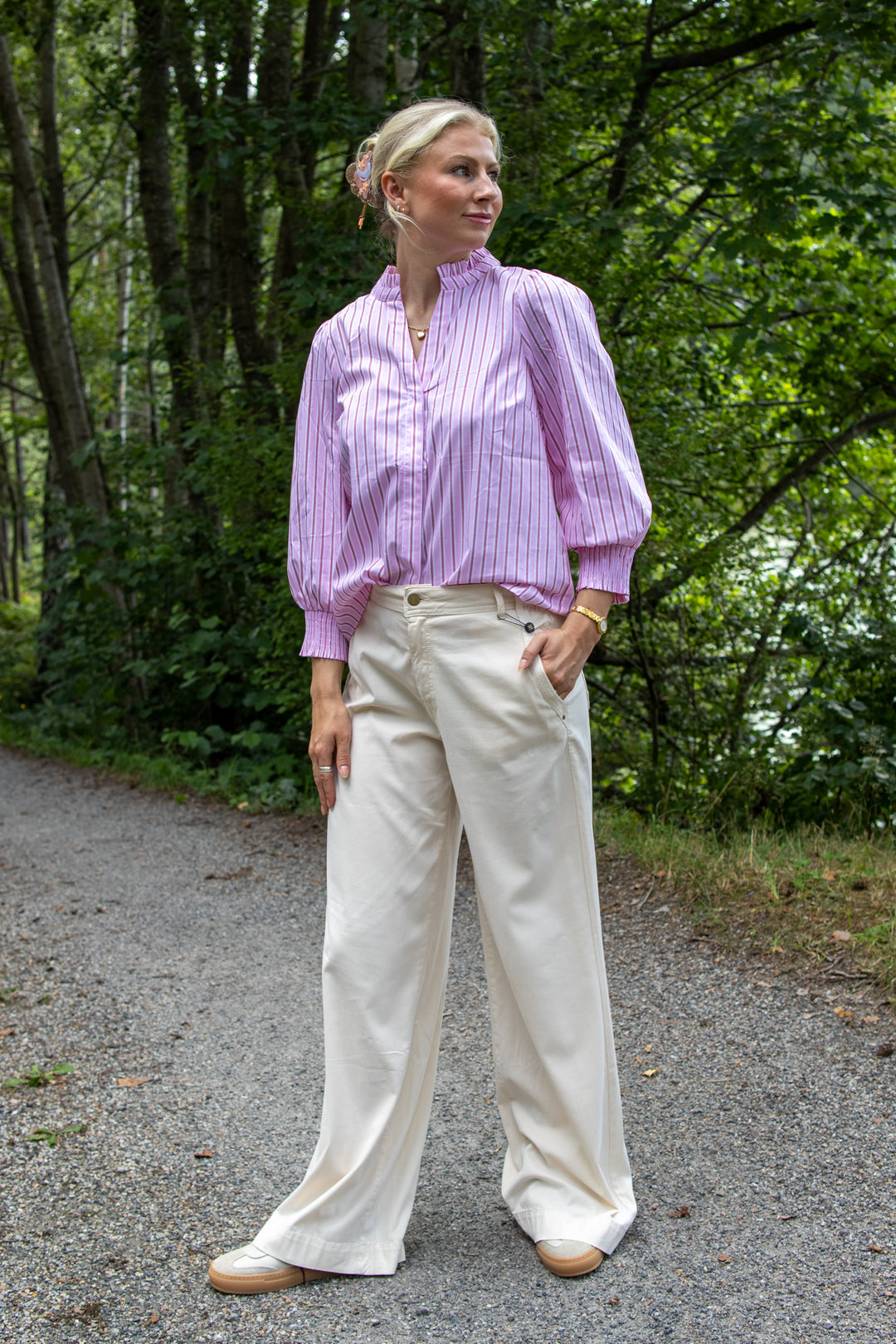 Wideley skye tencel - ivory - Bukser - Helt Dilla AS