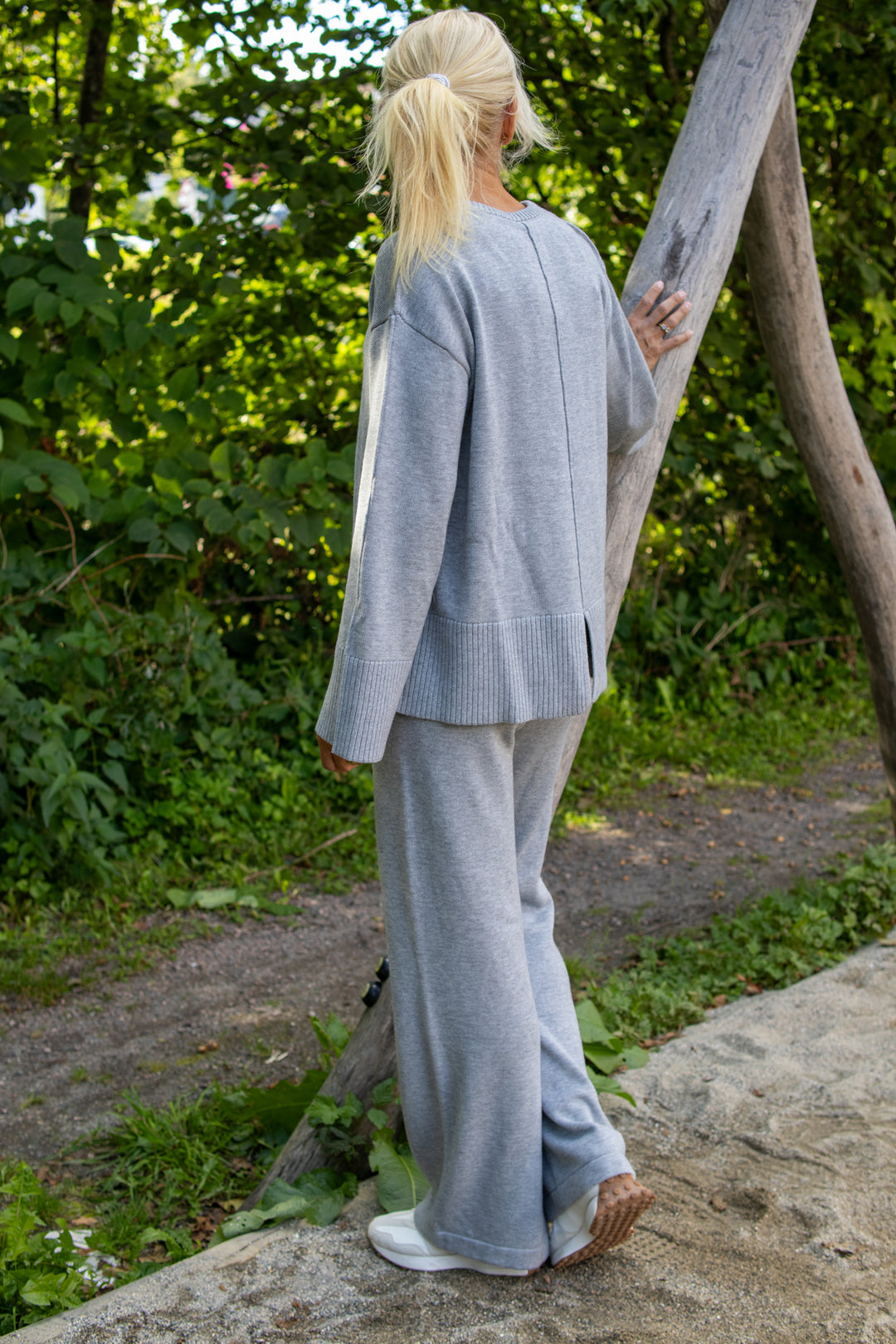 Babette HW Knit Pant - Med Grey Melange - Bukser - Helt Dilla AS