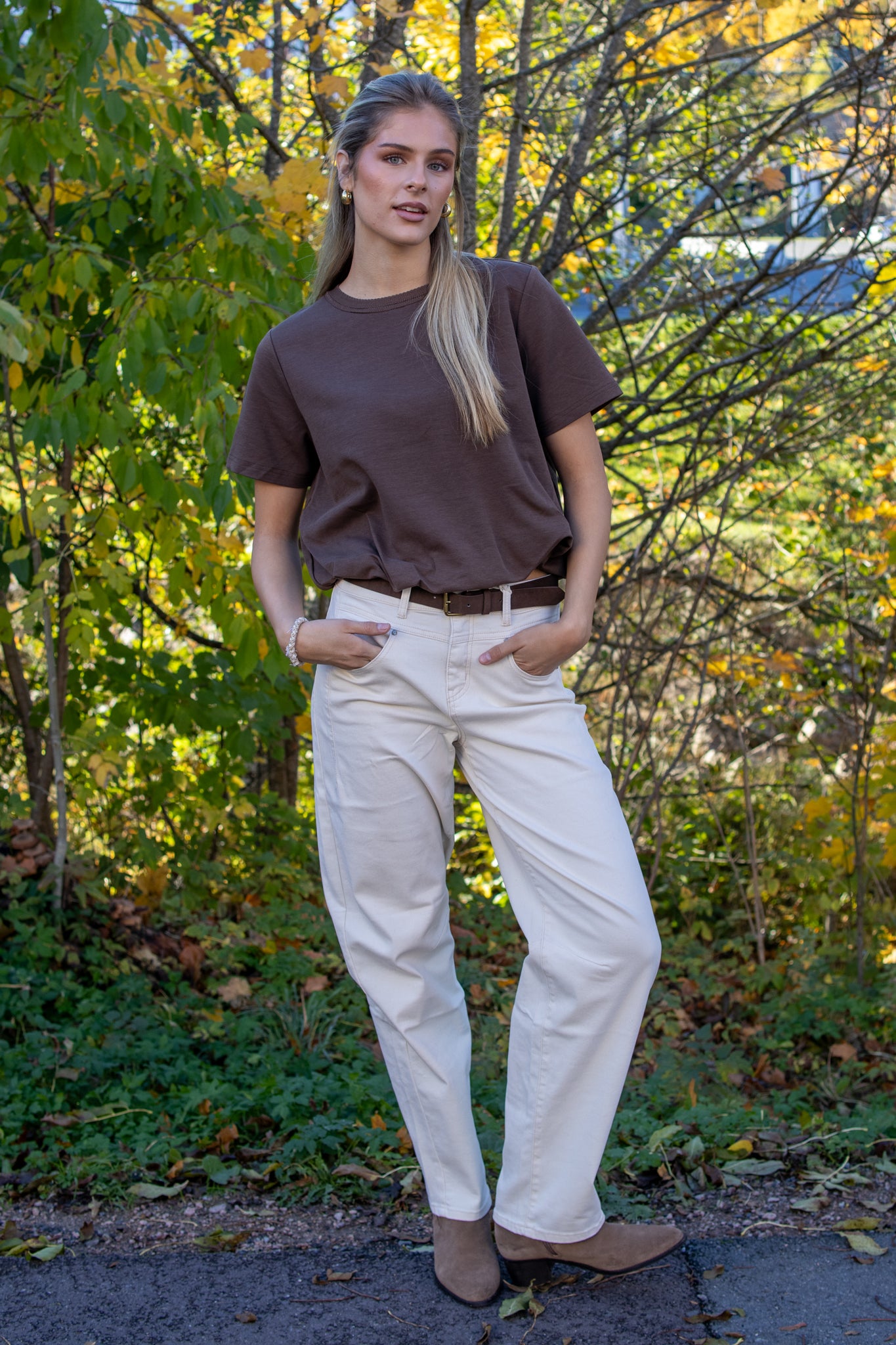 Red Button Korine & Belt Washed Twill bukser i Ecru, heltdilla-3082, med komfortabel passform og avslappet stil.