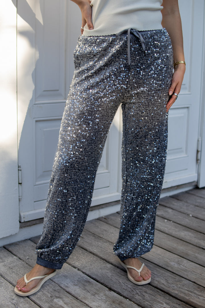 Pants Sequins Velours - Cloud