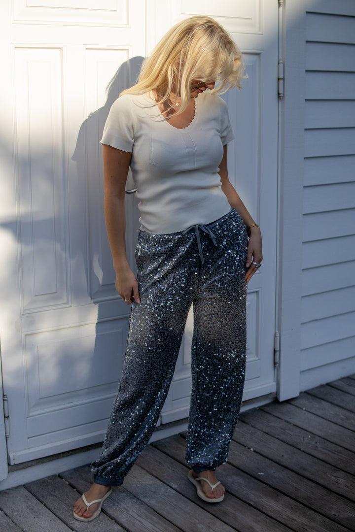 Pants Sequins Velours - Cloud