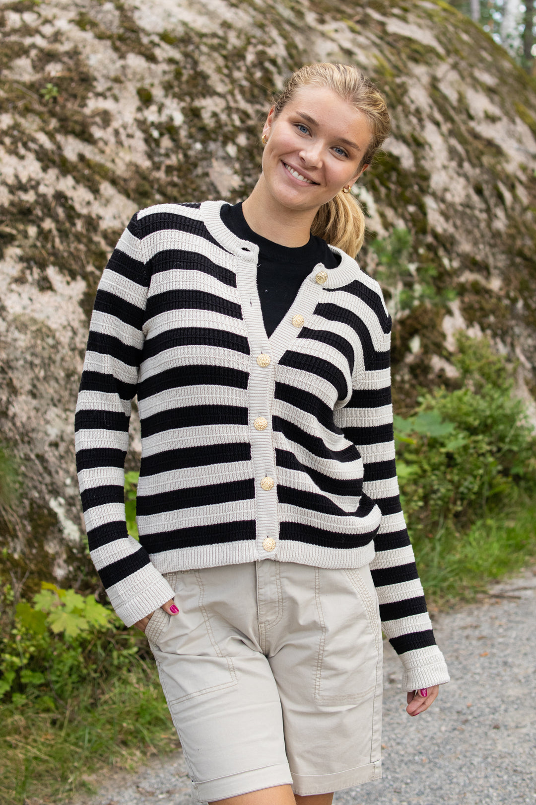 SIRONI LS KNIT CARDIGAN S. NOOS - birch/black