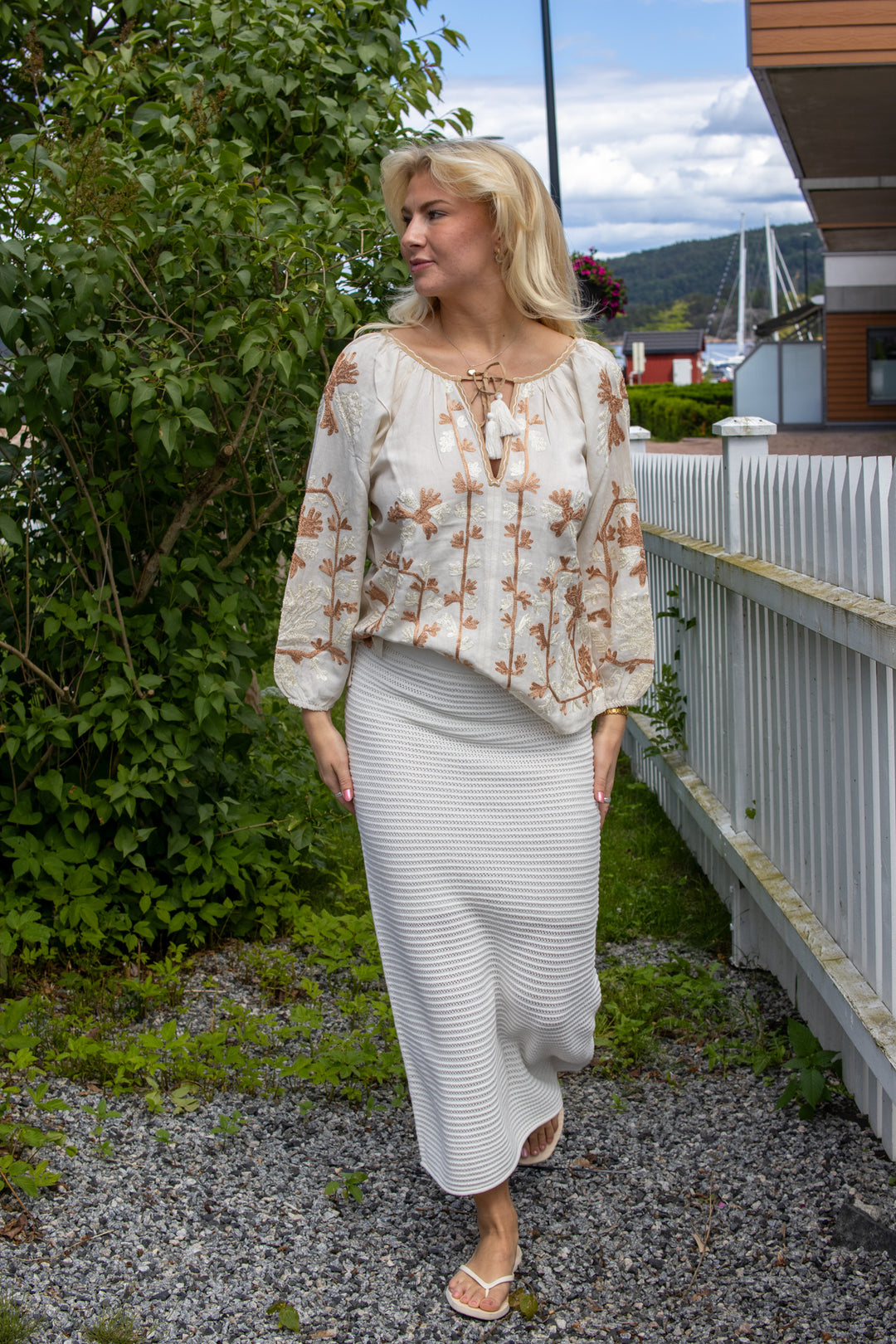 Top Linen Embro - Ivory