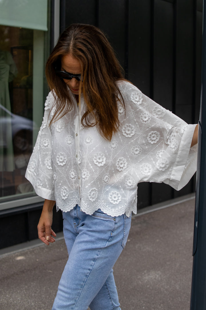Blouse 3D Flower - Hvit