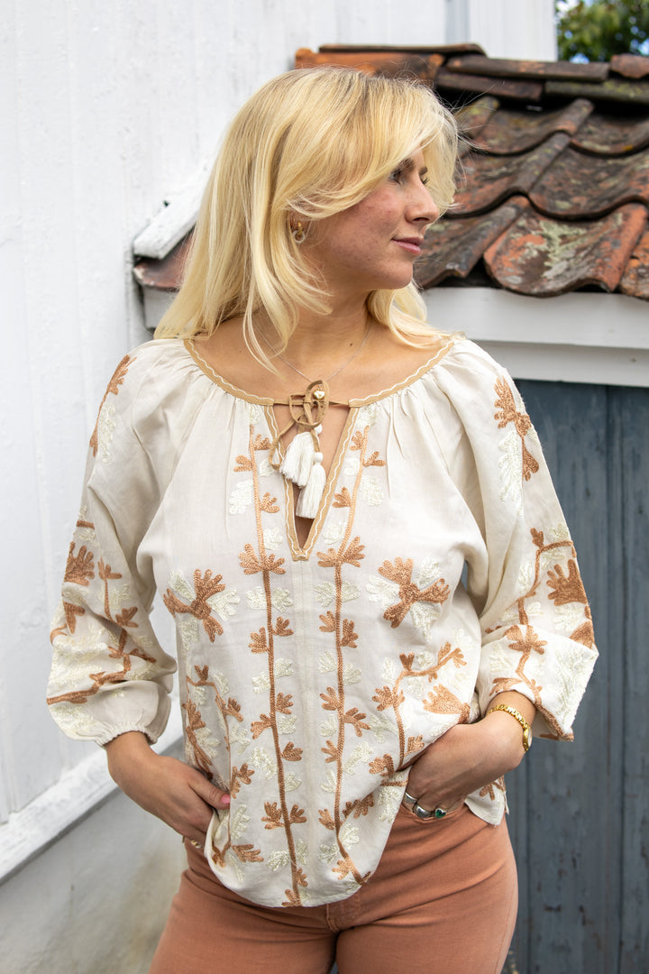 Top Linen Embro - Ivory