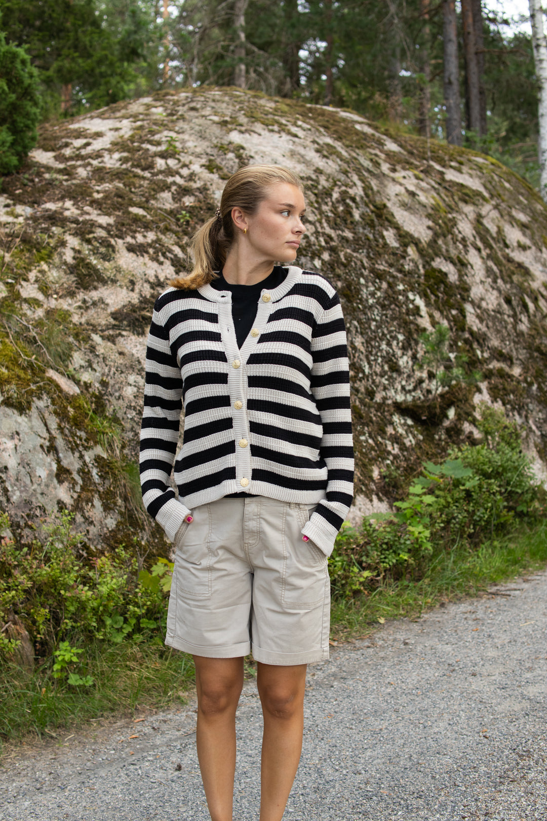 SIRONI LS KNIT CARDIGAN S. NOOS - birch/black