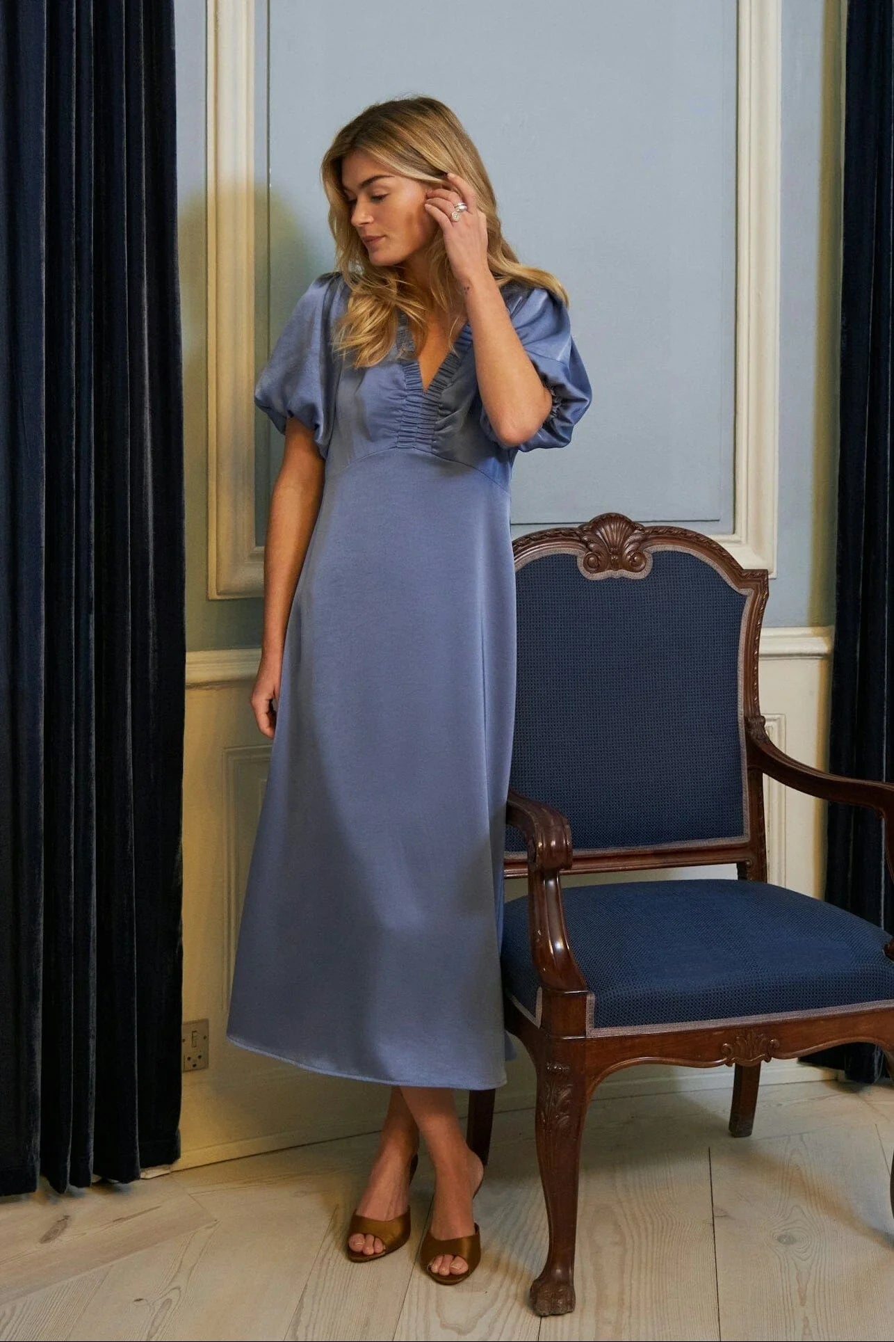 Illana Heavy Sateen Dress - Smoke Blue - Kjoler - Helt Dilla AS