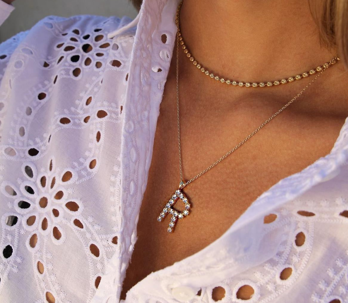 Letter necklace gold/crystal - 50cm - Helt Dilla AS